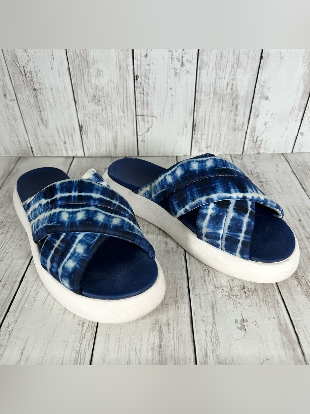 TOMS Women's Alpargata Mallow Sandal Size 9 Platform Slide Blue Tie Dye FlipFlop
